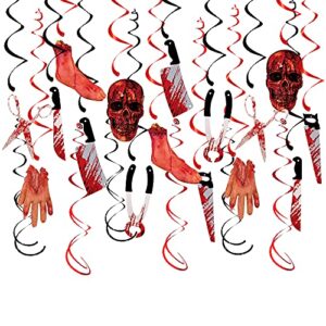halloween bloody weapons hanging swirl decorations, pre-assembled bloody garland banner, have a killer birthday & friday the 13th birthday party decorations, halloween horror zombie vampire party supplies – 22pcs
