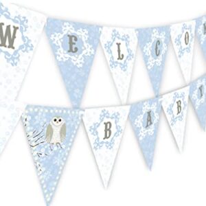 Snowy Owl Blue Welcome Baby Banner - Winter Baby Shower Supplies - Winter Baby Shower Decorations - Snowflake Baby Shower Supplies - Blue Baby Shower Decorations - Blue Shower