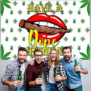 4 x 6ft Happy Birthday Party Have A Dope Decorations Banner White Green - Weed Leaves Theme Photo Booth Backdrop Party Supplies for Women and Men