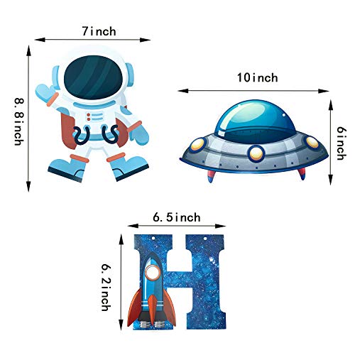 Outer Space Theme Birthday Banner Happy Birthday Signs with Astronaut Rocket UFO Spaceman Universe Planet Galaxy Funny Birthday Party Backdrop Hanging Decorations 16pcs