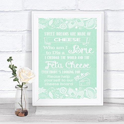 Green Burlap & Lace Effect Funny Song Cheese Board Personalized Wedding Sign