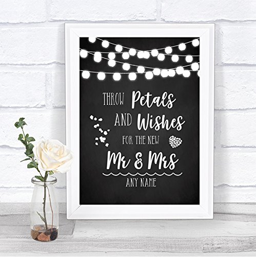 Chalk Style Black & White Lights Petals Wishes Confetti Wedding Sign