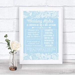 blue burlap & lace effect wedding rules personalized wedding sign