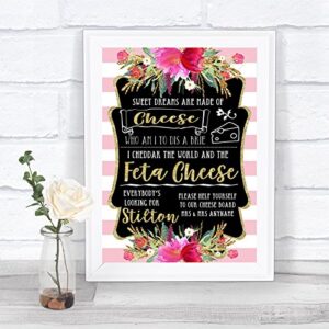 gold & pink stripes cheeseboard cheese song personalized wedding sign