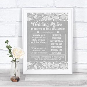 Grey Burlap & Lace Effect Wedding Rules Personalized Wedding Sign