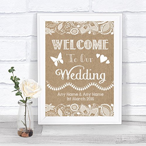 Burlap & Lace Effect Welcome to Our Wedding Personalized Wedding Sign