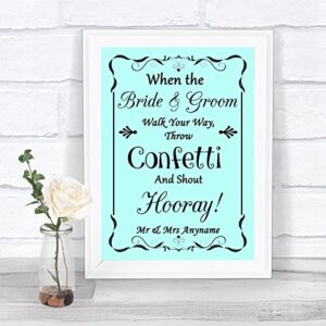 aqua confetti for guests personalized wedding sign