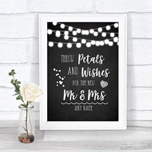 chalk style black & white lights petals wishes confetti wedding sign