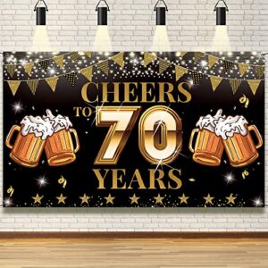 70th birthday decorations banner for men women, cheers to 70 years birthday party sign, 70 years old birthday backdrop, black gold 70th anniversary photo props for outdoor indoor, large, vicycaty