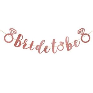 bride to be banner – rose gold glitter bachelor party decoration with diamond ring logo – bachelorette bridal engagement party decoration supplies