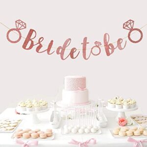 Bride to Be Banner - Rose Gold Glitter Bachelor Party Decoration with Diamond Ring Logo - Bachelorette Bridal Engagement Party Decoration Supplies