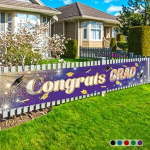 xtralong horizontal graduation banner 2022 (purple 9.8ft x1.6ft) congrats grad banner for grad party decorations 2022, suitable for indoor graduation party decor and outdoor graduation display in yard