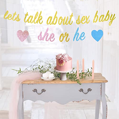 Gender Reveal Banner- Lets Talk About Sex Baby She or He banner-Unssembled For Boy or Girl, Blue or Pink Party Decor, Gender Reveal Banner Decor Party Favor