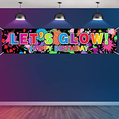 Glow Neon Birthday Party Decorations Supplies, Lets Glow & Happy Birthday Banner Yard Sign Supplies, Glow Theme Party Decor Photo Booth Props for Indoor Outdoor