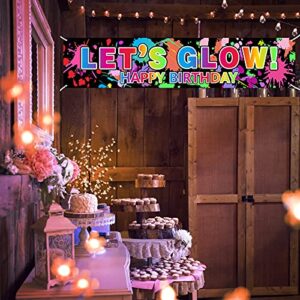 Glow Neon Birthday Party Decorations Supplies, Lets Glow & Happy Birthday Banner Yard Sign Supplies, Glow Theme Party Decor Photo Booth Props for Indoor Outdoor