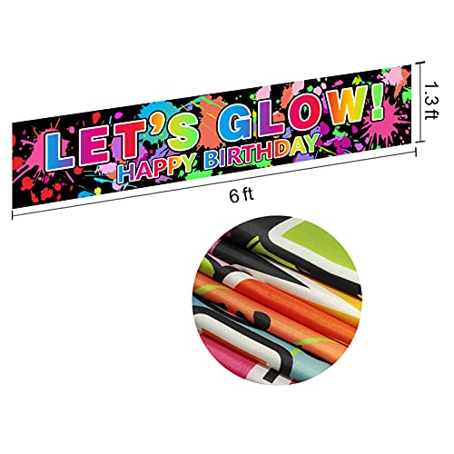 Glow Neon Birthday Party Decorations Supplies, Lets Glow & Happy Birthday Banner Yard Sign Supplies, Glow Theme Party Decor Photo Booth Props for Indoor Outdoor