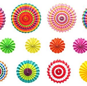 Mandala Crafts Fiesta Party Decoration Hanging Paper Fan Set for Mexican Themed Party Cinco de Mayo Birthday Taco Night Pack of 12