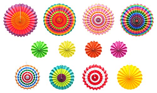 Mandala Crafts Fiesta Party Decoration Hanging Paper Fan Set for Mexican Themed Party Cinco de Mayo Birthday Taco Night Pack of 12