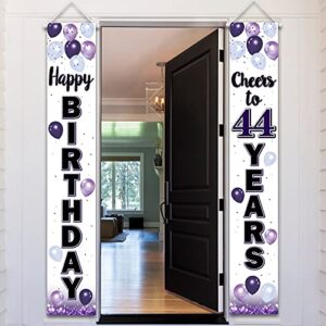 LASKYER Happy 44th Birthday Purple Door Banner - Cheers to 44 Years Old Birthday Front Door Porch Sign Backdrop,44th Birthday Party Decorations.