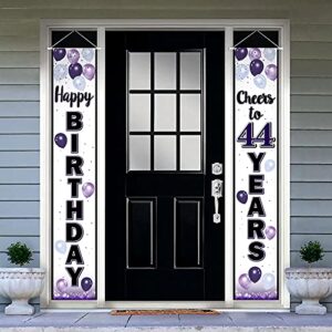 LASKYER Happy 44th Birthday Purple Door Banner - Cheers to 44 Years Old Birthday Front Door Porch Sign Backdrop,44th Birthday Party Decorations.