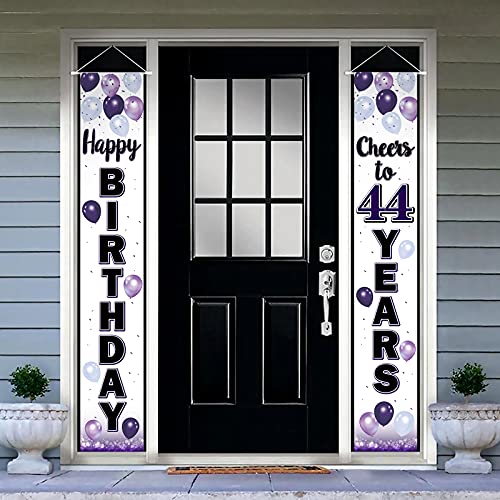 LASKYER Happy 44th Birthday Purple Door Banner - Cheers to 44 Years Old Birthday Front Door Porch Sign Backdrop,44th Birthday Party Decorations.