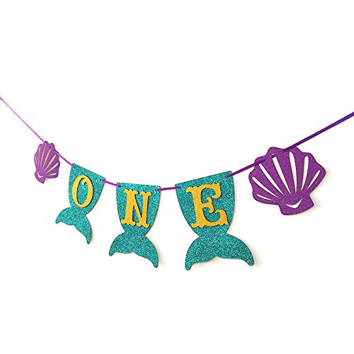 Hongkai Mermaid Inspired 1st Birthday Banner Decorations, Handmade ONE Banner, Highchair Banner Party Decoration One High Chair Sign baby First Birthday Decorations Supplies