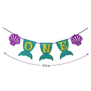 Hongkai Mermaid Inspired 1st Birthday Banner Decorations, Handmade ONE Banner, Highchair Banner Party Decoration One High Chair Sign baby First Birthday Decorations Supplies