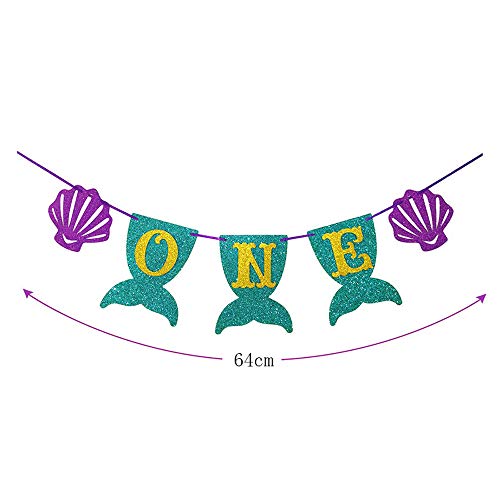 Hongkai Mermaid Inspired 1st Birthday Banner Decorations, Handmade ONE Banner, Highchair Banner Party Decoration One High Chair Sign baby First Birthday Decorations Supplies