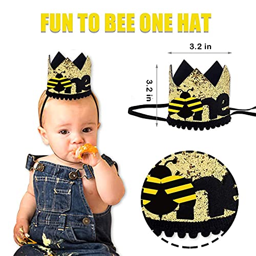 Baby 1st Birthday Party Decorations Supplies For Boy Girl Kids First Birthday Shower Bumble Bee With One Highchair Banner Crown Cake Topper Set of 3