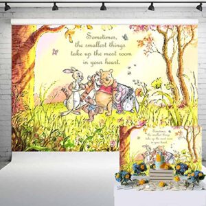 autumn winnie bear backdrop fall decorations for baby shower birthday party watercolor hundred acre wood background pooh and friends banner (7×5 ft) 104