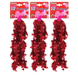 valentines day garland heart tinsel, pack of 3, 36 feet total