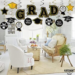 35 Pieces, Graduation Hanging Swirls Decorations - Large, No DIY | Black and Gold Graduation Decorations 2023 | Graduation Hanging Decorations | Graduation Party Decorations, Class of 2023 Decorations