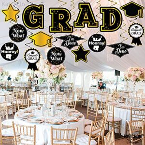 35 Pieces, Graduation Hanging Swirls Decorations - Large, No DIY | Black and Gold Graduation Decorations 2023 | Graduation Hanging Decorations | Graduation Party Decorations, Class of 2023 Decorations