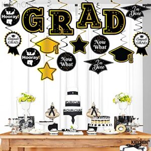 35 Pieces, Graduation Hanging Swirls Decorations - Large, No DIY | Black and Gold Graduation Decorations 2023 | Graduation Hanging Decorations | Graduation Party Decorations, Class of 2023 Decorations