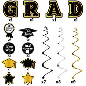 35 Pieces, Graduation Hanging Swirls Decorations - Large, No DIY | Black and Gold Graduation Decorations 2023 | Graduation Hanging Decorations | Graduation Party Decorations, Class of 2023 Decorations