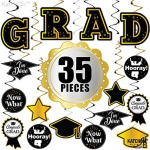 35 Pieces, Graduation Hanging Swirls Decorations - Large, No DIY | Black and Gold Graduation Decorations 2023 | Graduation Hanging Decorations | Graduation Party Decorations, Class of 2023 Decorations