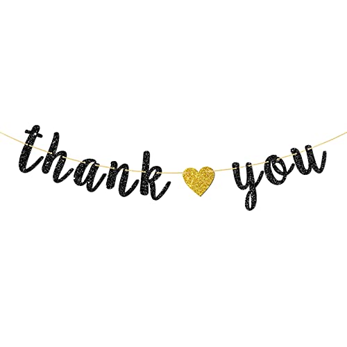 Black Glitter Thank You Banner - Engaged - Wedding - Bridal Shower Bunting Thanksgiving Photo Booth Props