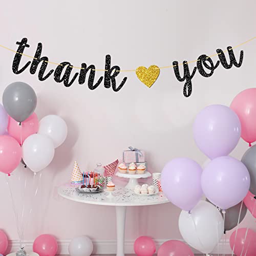 Black Glitter Thank You Banner - Engaged - Wedding - Bridal Shower Bunting Thanksgiving Photo Booth Props