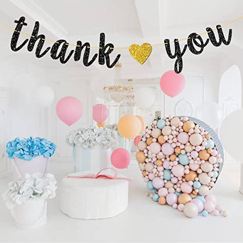 Black Glitter Thank You Banner - Engaged - Wedding - Bridal Shower Bunting Thanksgiving Photo Booth Props