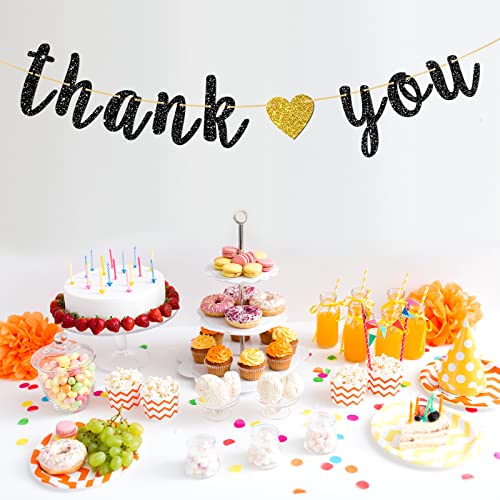 Black Glitter Thank You Banner - Engaged - Wedding - Bridal Shower Bunting Thanksgiving Photo Booth Props