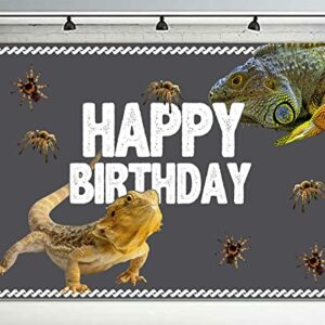 Lizard Happy Birthday Banner Backdrop Realistic Reptile Swamp Chameleon Animal Theme Supplies Decorations Decor for Wide One Safari Baby Shower 1st Birthday Party Favors Photo Booth Props Background