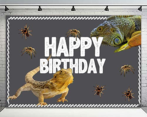 Lizard Happy Birthday Banner Backdrop Realistic Reptile Swamp Chameleon Animal Theme Supplies Decorations Decor for Wide One Safari Baby Shower 1st Birthday Party Favors Photo Booth Props Background