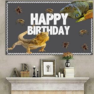 Lizard Happy Birthday Banner Backdrop Realistic Reptile Swamp Chameleon Animal Theme Supplies Decorations Decor for Wide One Safari Baby Shower 1st Birthday Party Favors Photo Booth Props Background