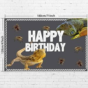 Lizard Happy Birthday Banner Backdrop Realistic Reptile Swamp Chameleon Animal Theme Supplies Decorations Decor for Wide One Safari Baby Shower 1st Birthday Party Favors Photo Booth Props Background