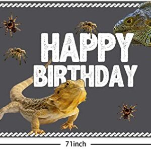 Lizard Happy Birthday Banner Backdrop Realistic Reptile Swamp Chameleon Animal Theme Supplies Decorations Decor for Wide One Safari Baby Shower 1st Birthday Party Favors Photo Booth Props Background