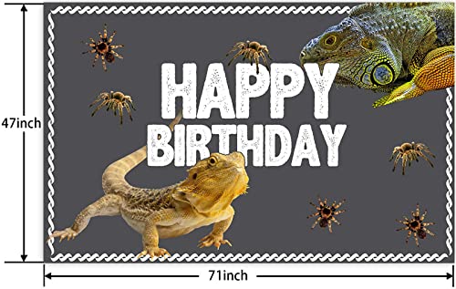 Lizard Happy Birthday Banner Backdrop Realistic Reptile Swamp Chameleon Animal Theme Supplies Decorations Decor for Wide One Safari Baby Shower 1st Birthday Party Favors Photo Booth Props Background