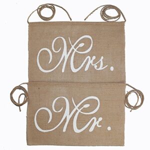 koker mr and mrs burlap banner chair signs garland for vintage rustic wedding, bridal shower, engagement party decorations, 2pcs