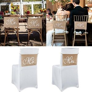 Koker Mr and Mrs Burlap Banner Chair Signs Garland for Vintage Rustic Wedding, Bridal Shower, Engagement Party Decorations, 2pcs