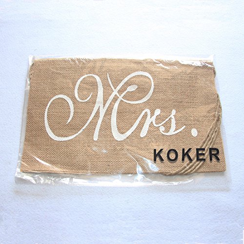 Koker Mr and Mrs Burlap Banner Chair Signs Garland for Vintage Rustic Wedding, Bridal Shower, Engagement Party Decorations, 2pcs