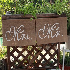 Koker Mr and Mrs Burlap Banner Chair Signs Garland for Vintage Rustic Wedding, Bridal Shower, Engagement Party Decorations, 2pcs